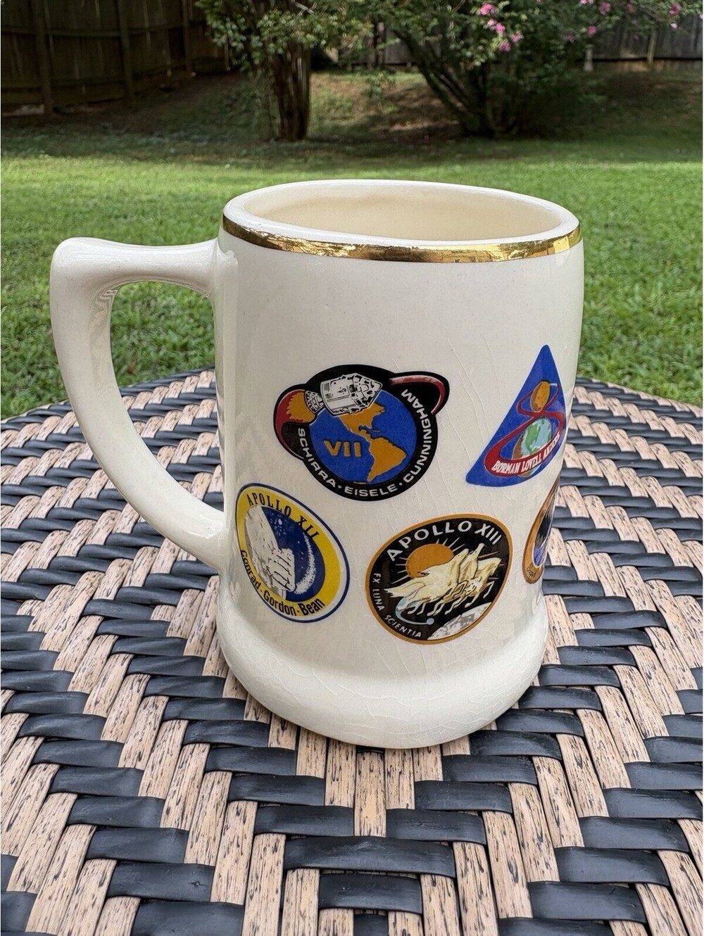 NASA Apollo Mission Patch Ceramic Mug Rim, Apollo VII IX XI XII Logos w crazing